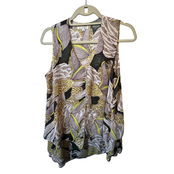 ADORE Women's Medium Sleeveless Layered‎ Floral Print Blouse Top - Picture 1 of 12